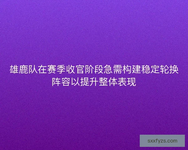 雄鹿队在赛季收官阶段急需构建稳定轮换阵容以提升整体表现